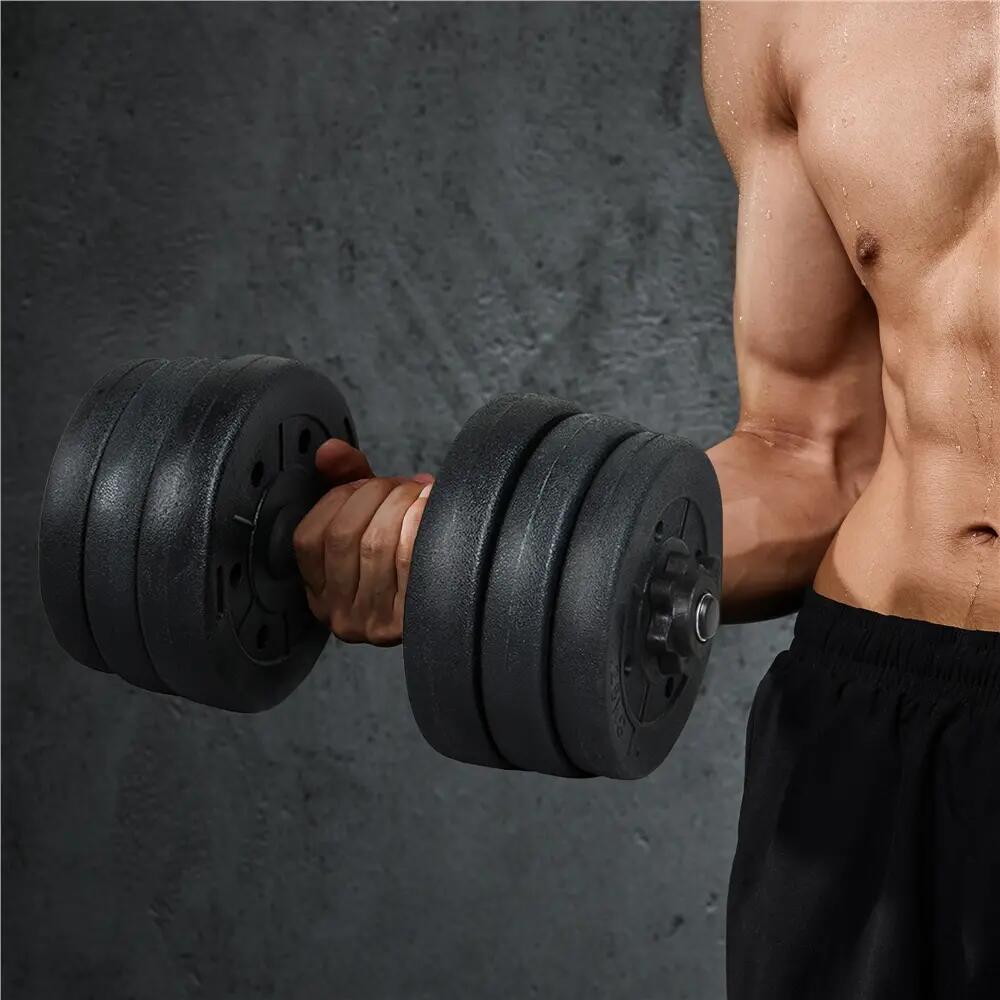 Set 2 haltères 20 kg 12 plaques de poids kit haltères musculation noir 3/7