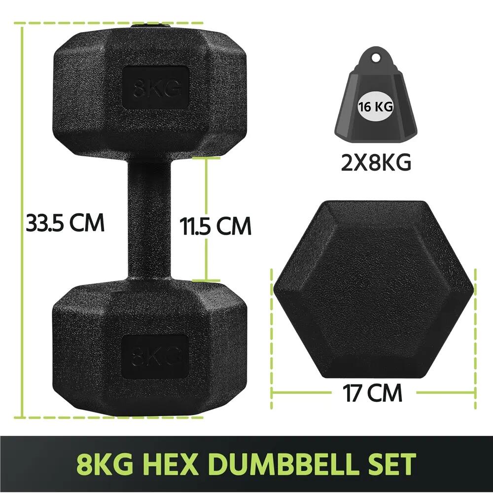 Set d'haltères de 8 kg kit dumbbell de musculation fitness gym noir 2/8