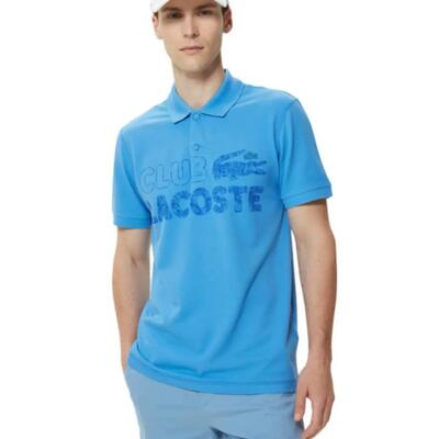 Heren lacoste klassiek piqué katoenen polo shirt met knopen, blauw