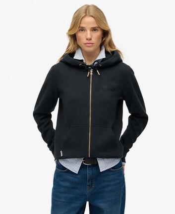 superdry Damen Zip-Hoodie Essential Logo Half Brushed – ECLIPSE Marineblau