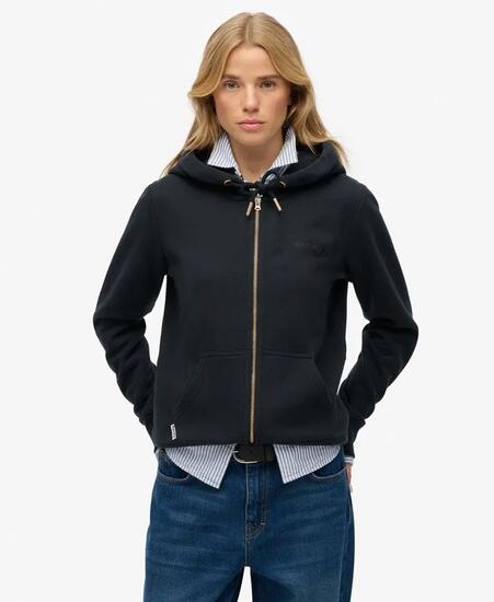 superdry Damen Zip-Hoodie Essential Logo Half Brushed – ECLIPSE Marineblau