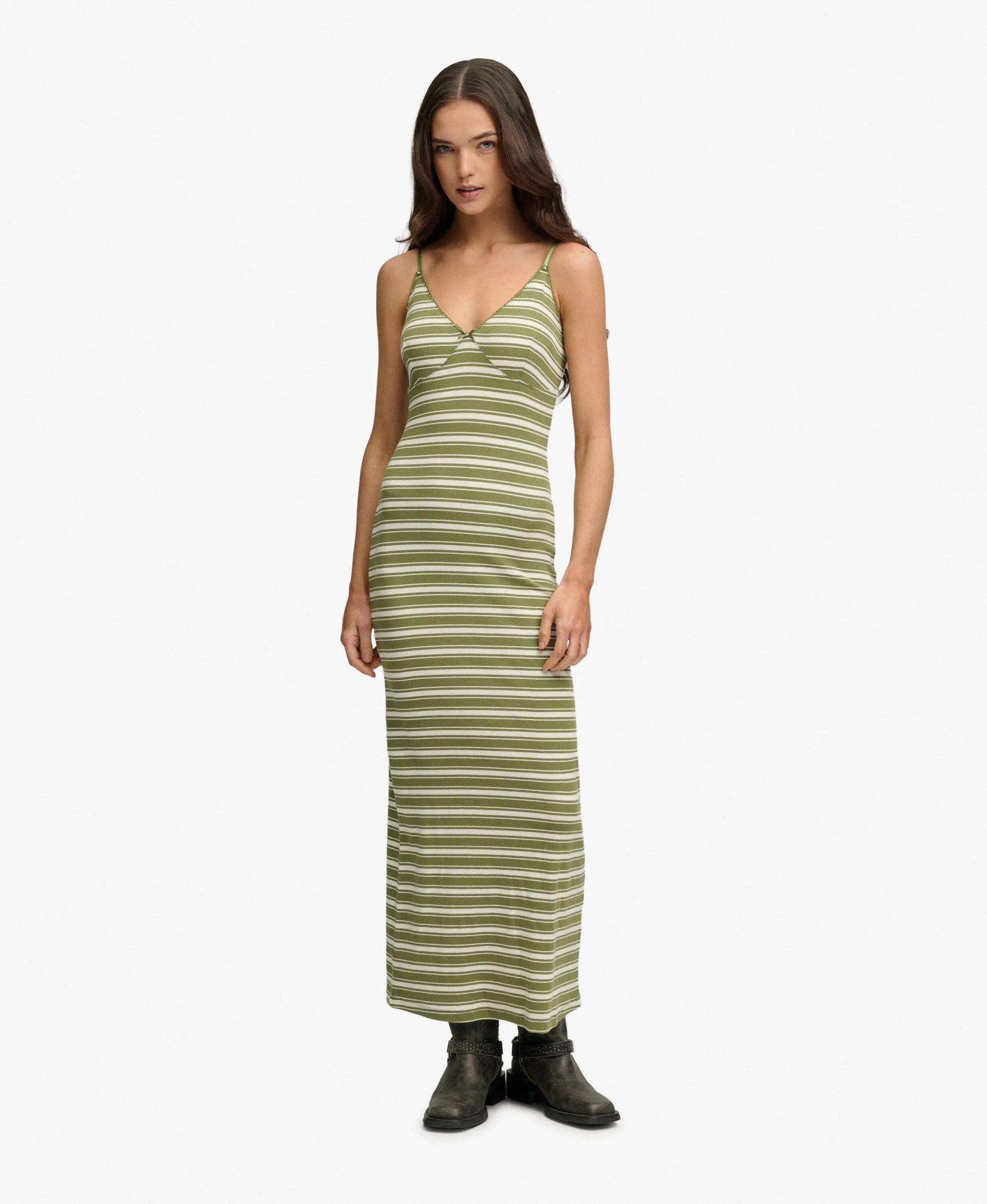 superdry Vestido Maxi de Jersey Canelado às Riscas 2/7