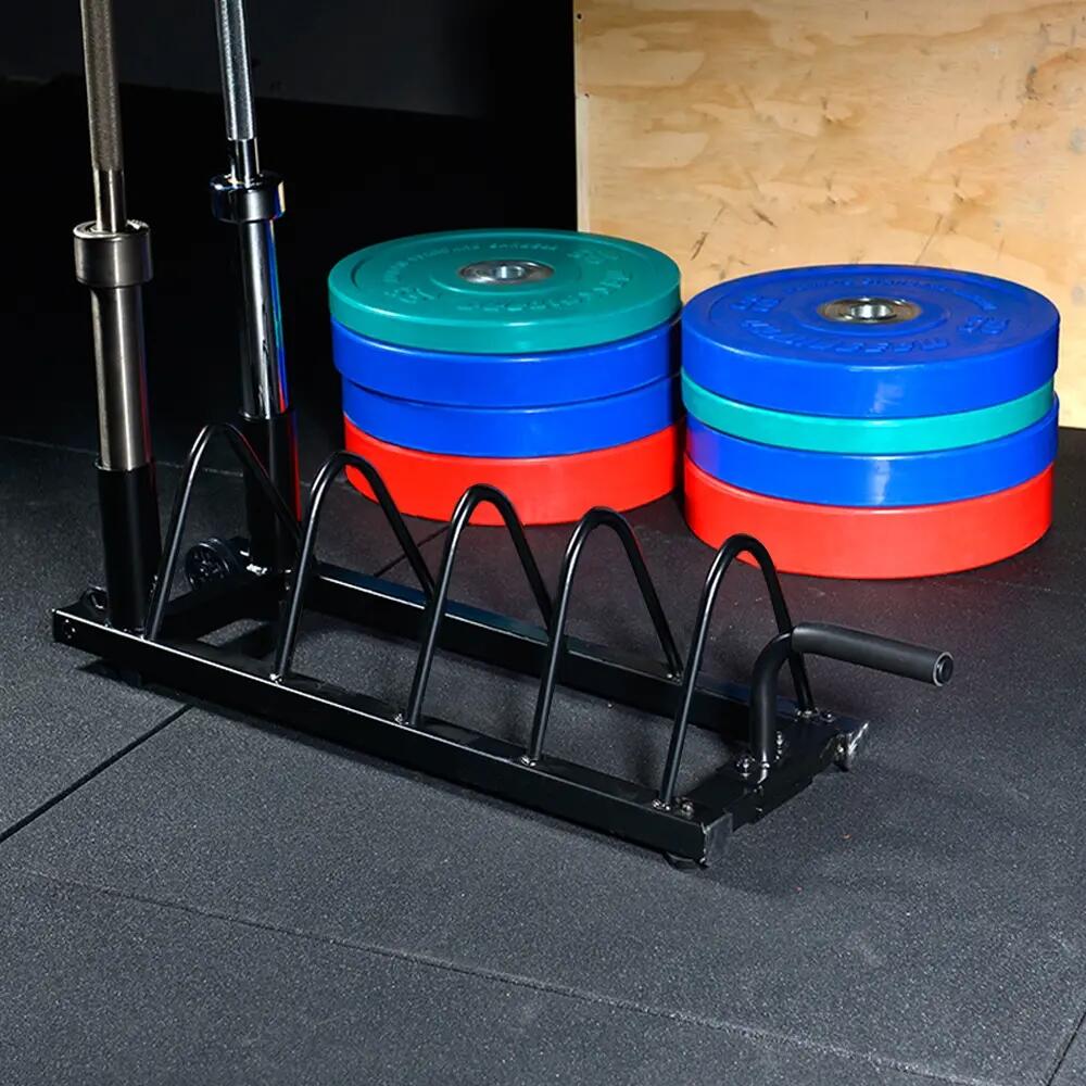Rack de rangement pour poids disques barres avec poignée roues noir 5/7