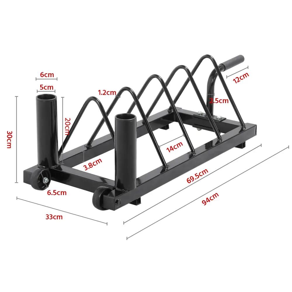 Rack de rangement pour poids disques barres avec poignée roues noir 2/7