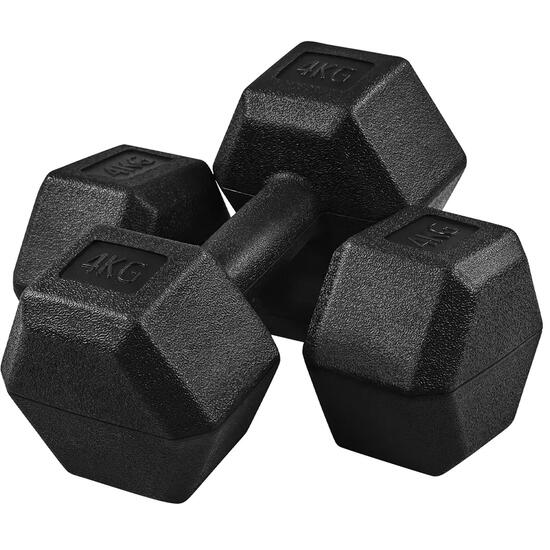 Set di 2 manubri esagonali da 4 kg per palestra domestica nero