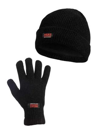 Ensemble thermique d'hiver pour femmes - Chenille - Bonnet + gants - Noir