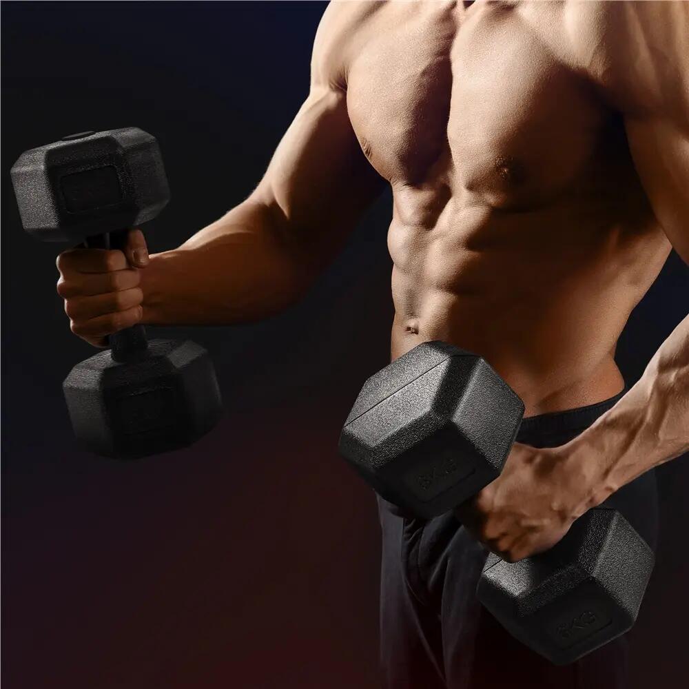 Set de 2 mancuernas hexagonales de 6 kg para gimnasio en casa, negro 3/12