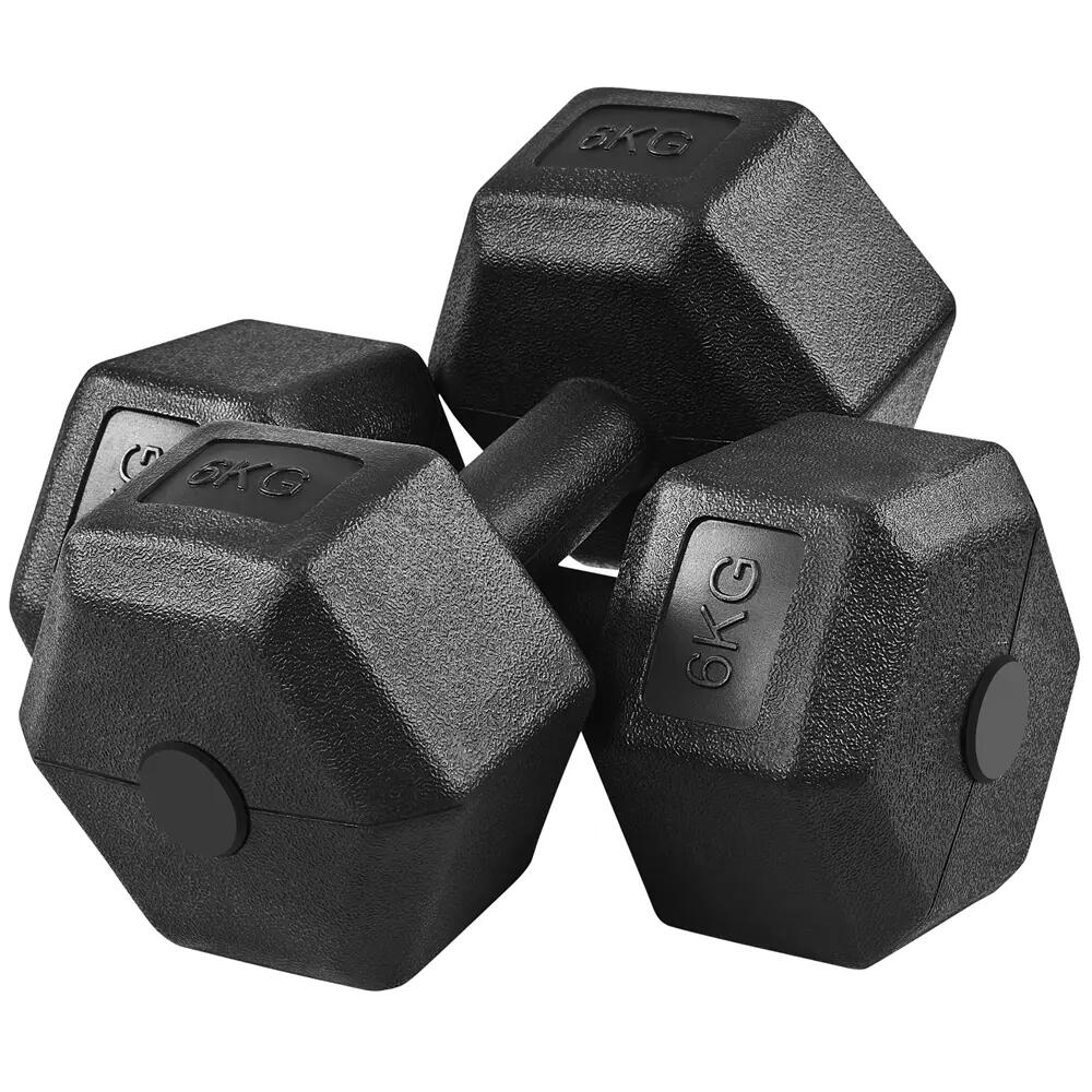 Set de 2 mancuernas hexagonales de 6 kg para gimnasio en casa, negro 12/12