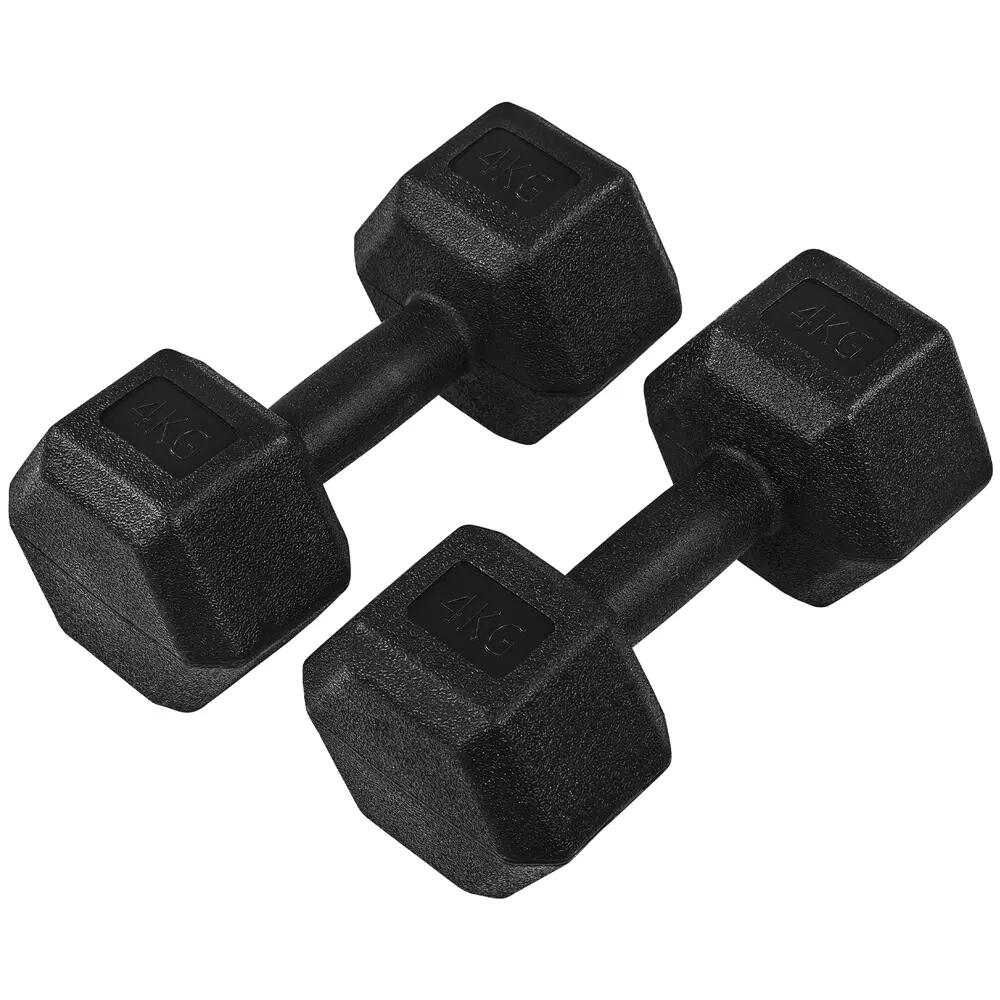 Set d'haltères hexagonales de 4 kg kit dumbbell de musculation noir 12/12