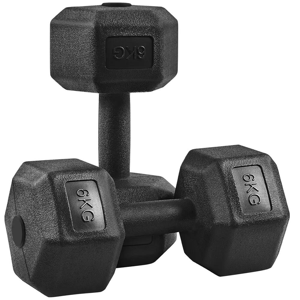 Set de 2 mancuernas hexagonales de 6 kg para gimnasio en casa, negro 10/12