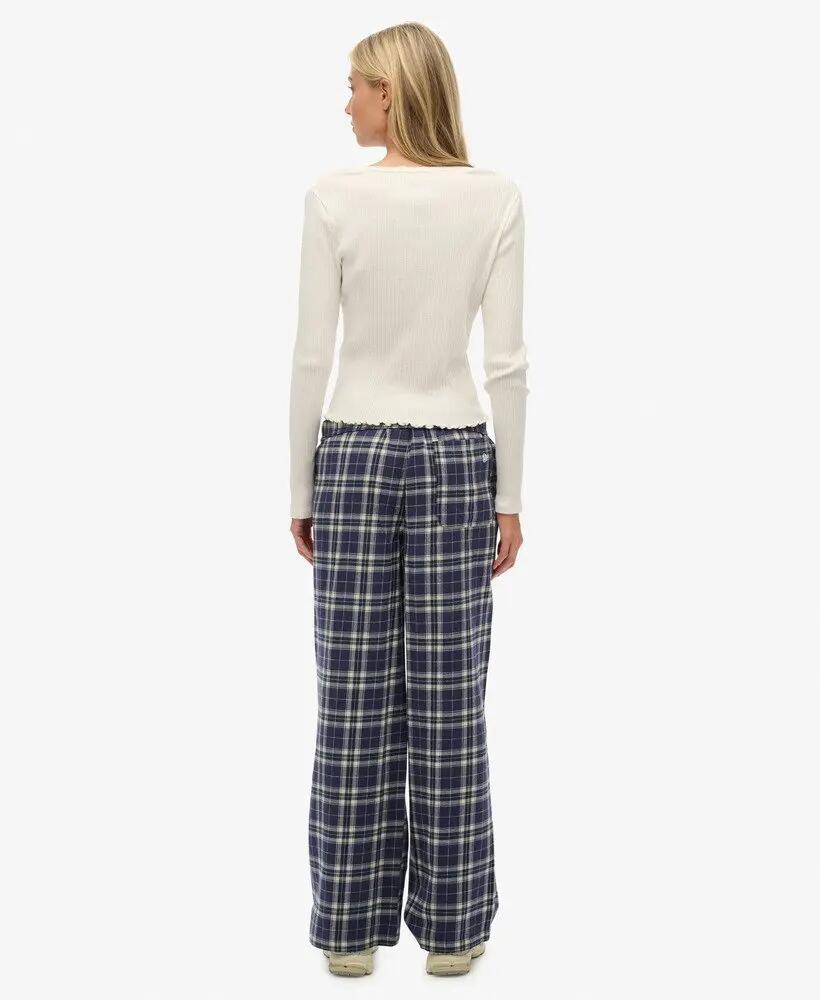 superdry Pantalon Large en Coton à Carreaux – Taille Élastique – NAVY CHECK 6/6