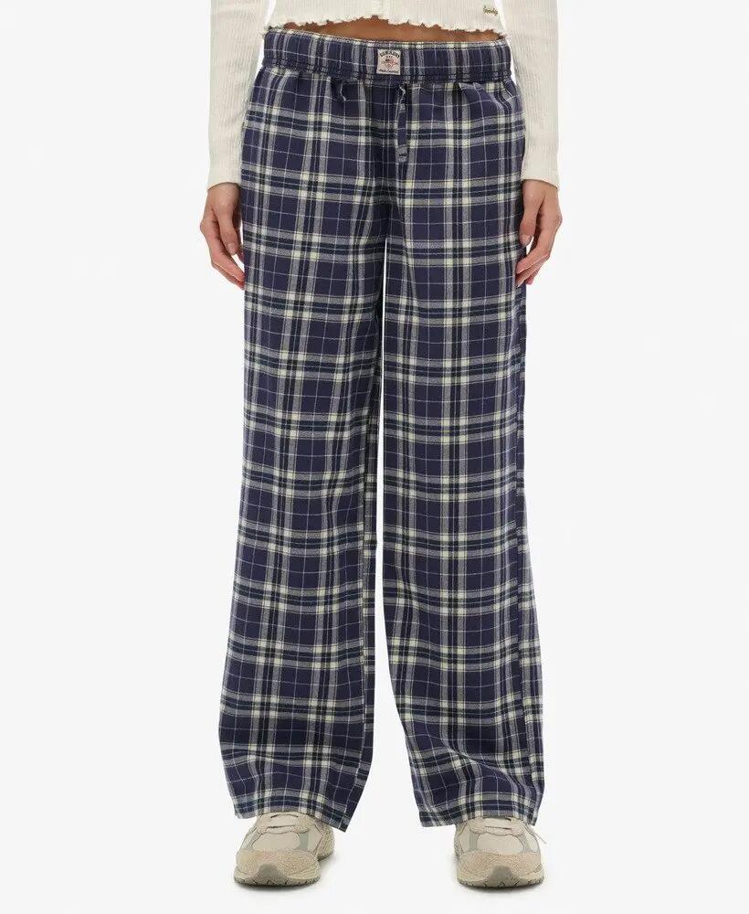 superdry Pantalon Large en Coton à Carreaux – Taille Élastique – NAVY CHECK 4/6