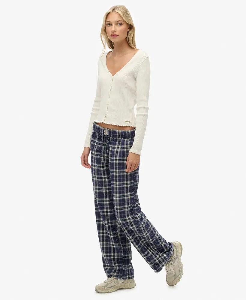 superdry Pantalon Large en Coton à Carreaux – Taille Élastique – NAVY CHECK 3/6