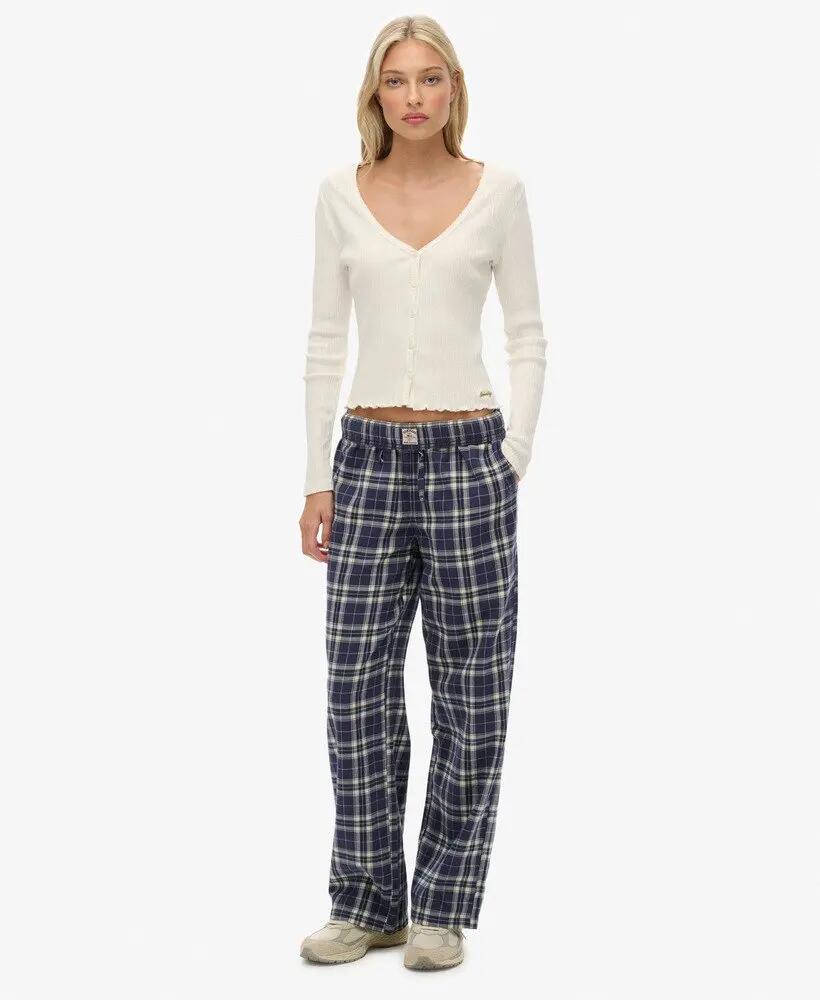 superdry Pantalon Large en Coton à Carreaux – Taille Élastique – NAVY CHECK 2/6