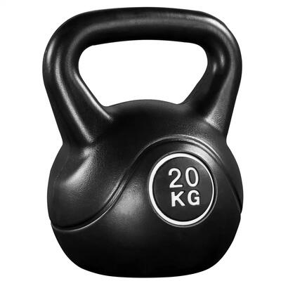 Kettlebell in cemento da 20 kg per fitness e allenamento di forza nero