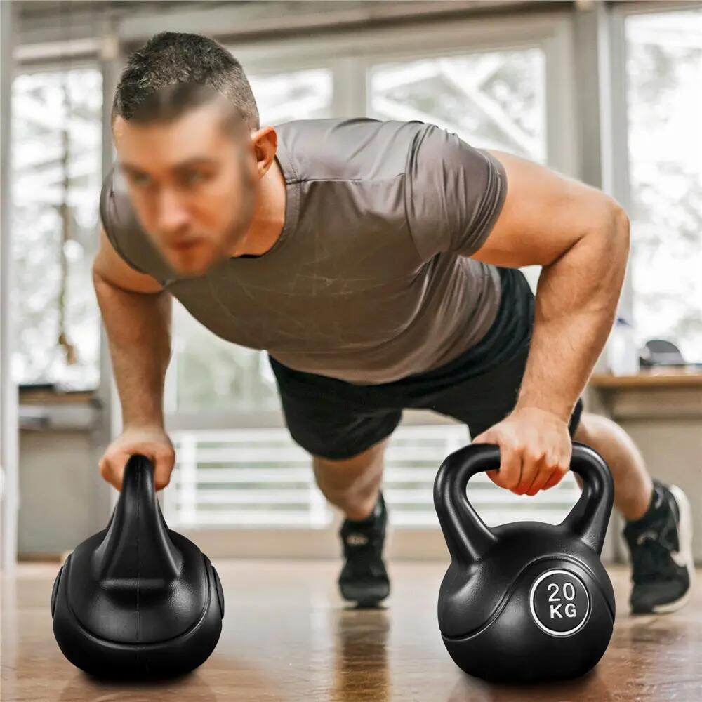 Pesa rusa kettlebell 20 kg de HDPE para gimnasio en casa, negro 8/12