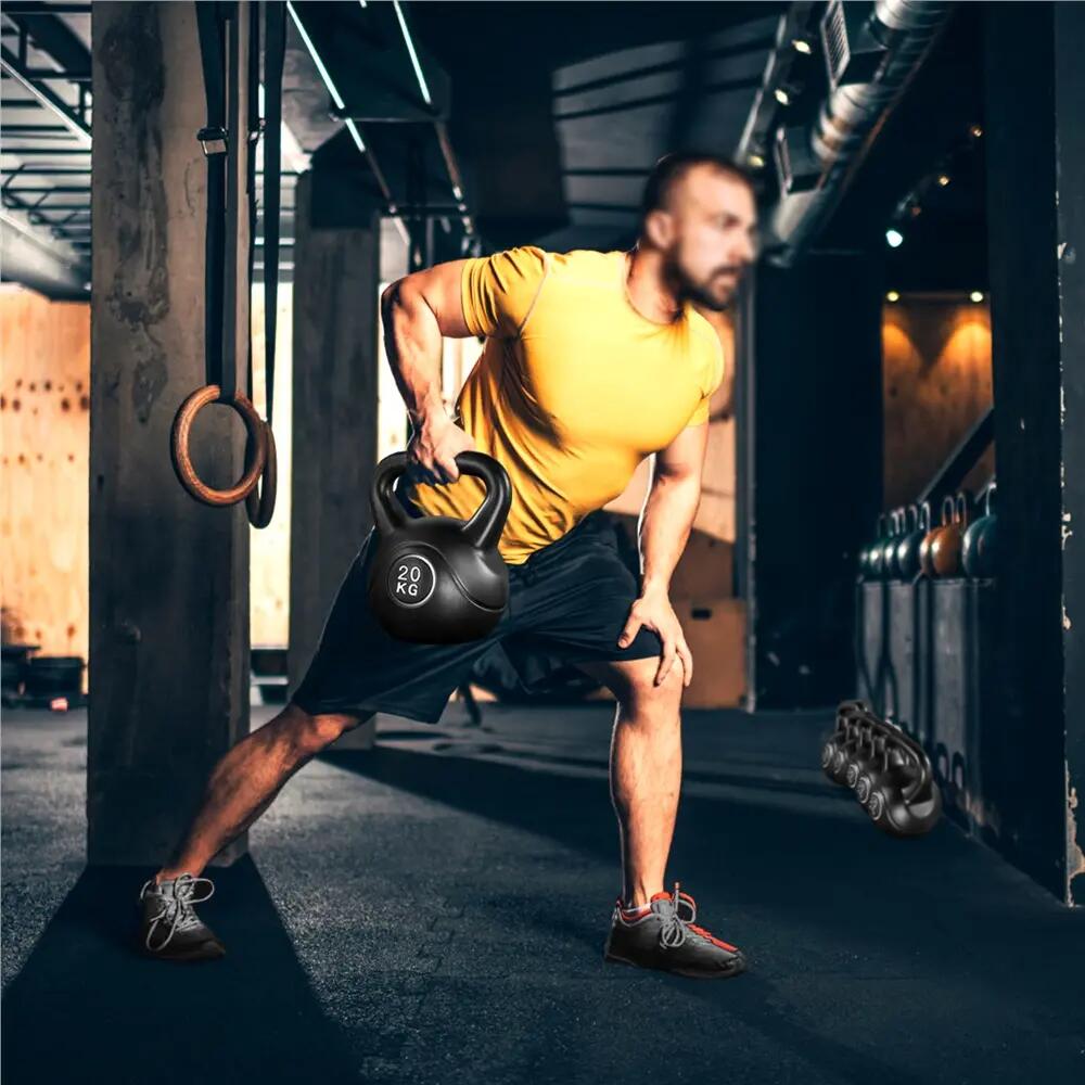Pesa rusa kettlebell 20 kg de HDPE para gimnasio en casa, negro 7/12