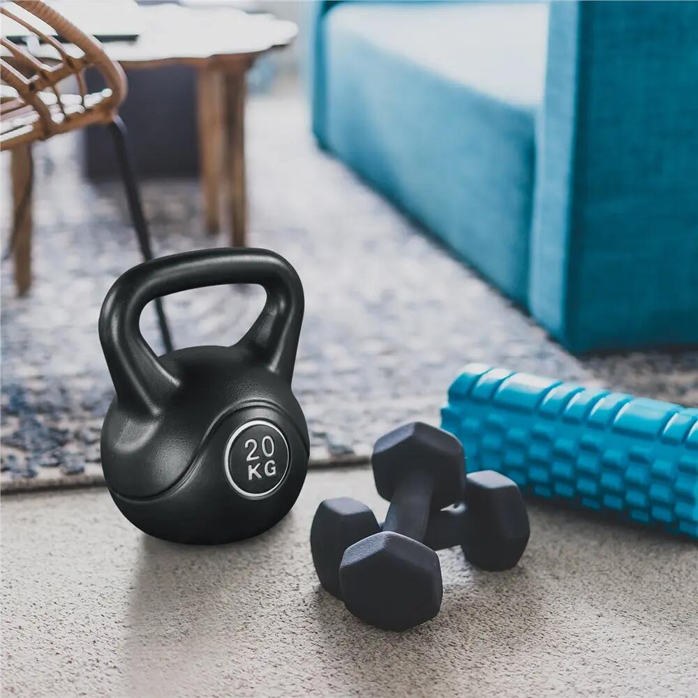 Pesa rusa kettlebell 20 kg de HDPE para gimnasio en casa, negro 2/12