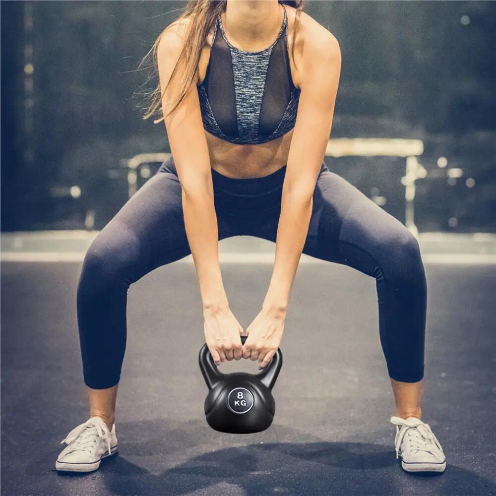 Pesa rusa kettlebell 8 kg de HDPE para gimnasio en casa, negro 3/12