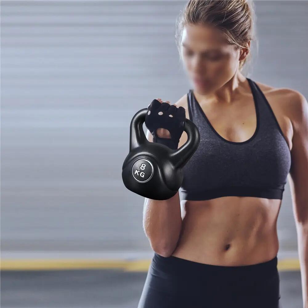 Pesa rusa kettlebell 8 kg de HDPE para gimnasio en casa, negro 2/12
