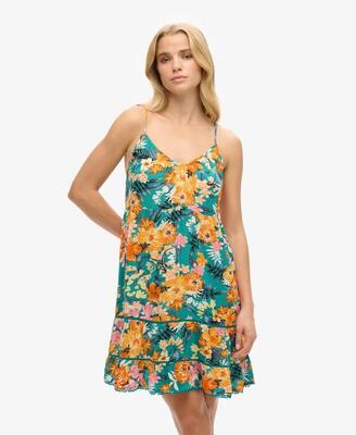 Superdry mini cami beach dress van viscose – bali blue anemone
