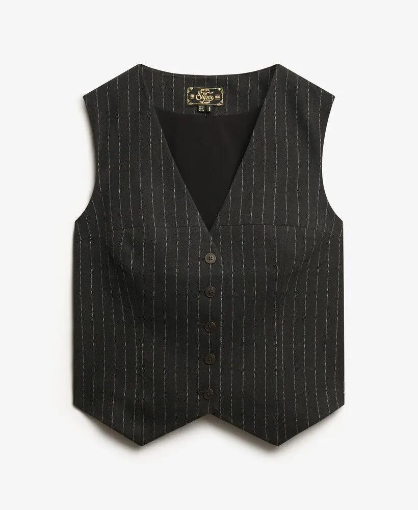 superdry Colete Pinstripe slim fit em Charcoal Pinstripe 7/7