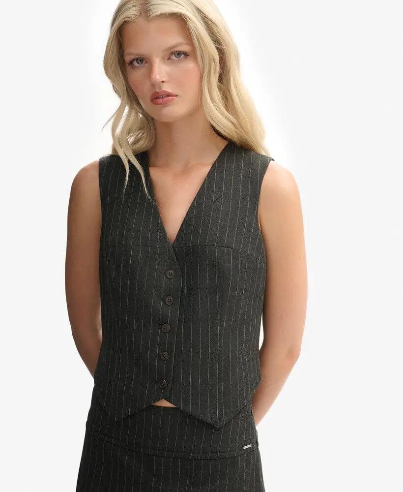 superdry Colete Pinstripe slim fit em Charcoal Pinstripe 2/7