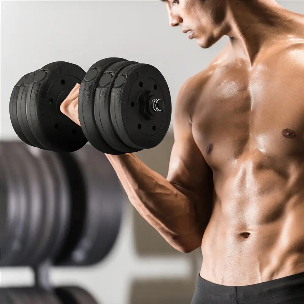 Kit d'haltères musculation réglables 25 kg avec plaques fitness noir 3/9