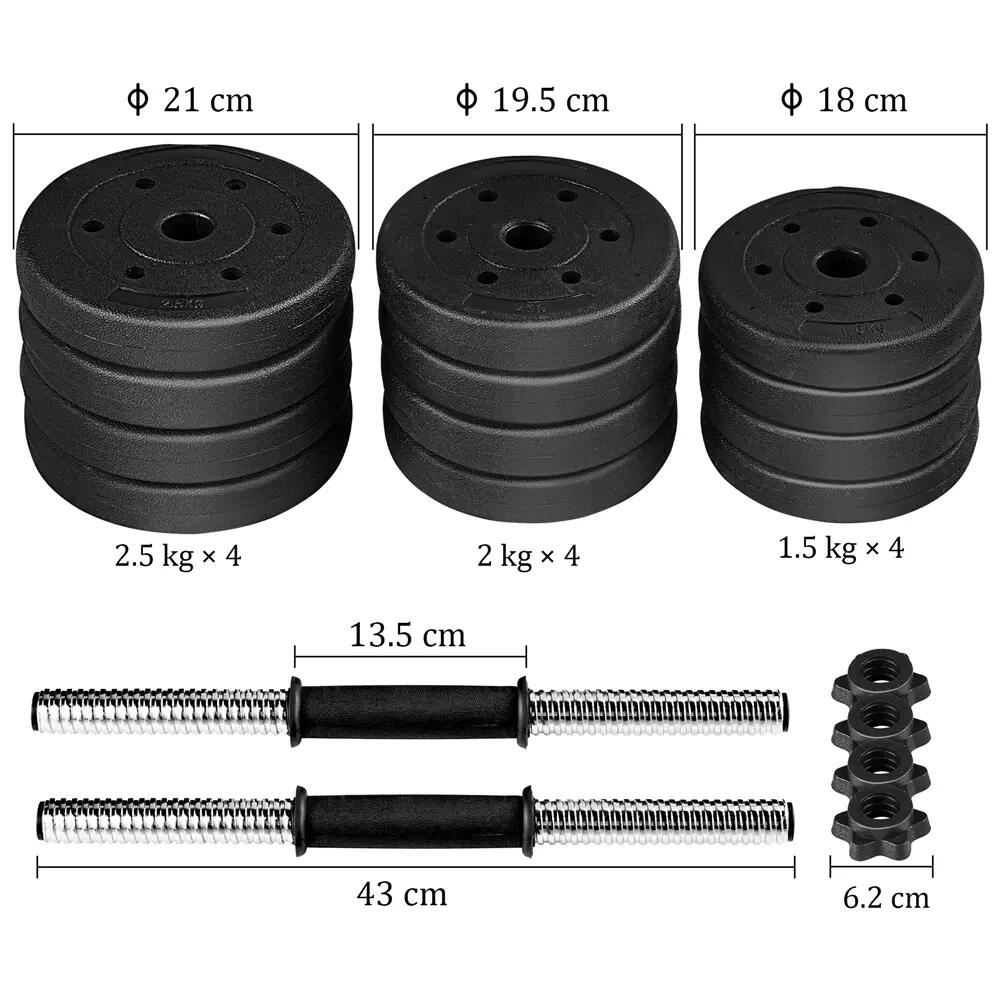 Kit d'haltères musculation réglables 25 kg avec plaques fitness noir 2/9