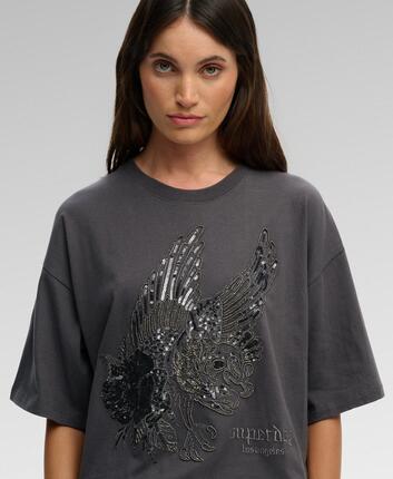 superdry Oversized T-Shirt Tattoo Embellished aus Baumwolle – Manor House Grey