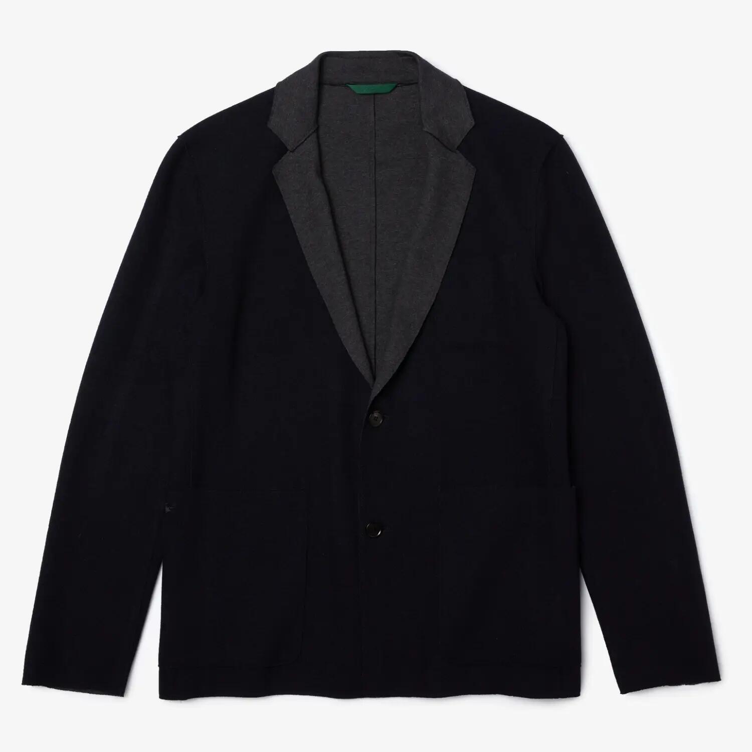 Sweter turystyczny męski Lacoste VH3495 wełniany granatowy blazer 6/6