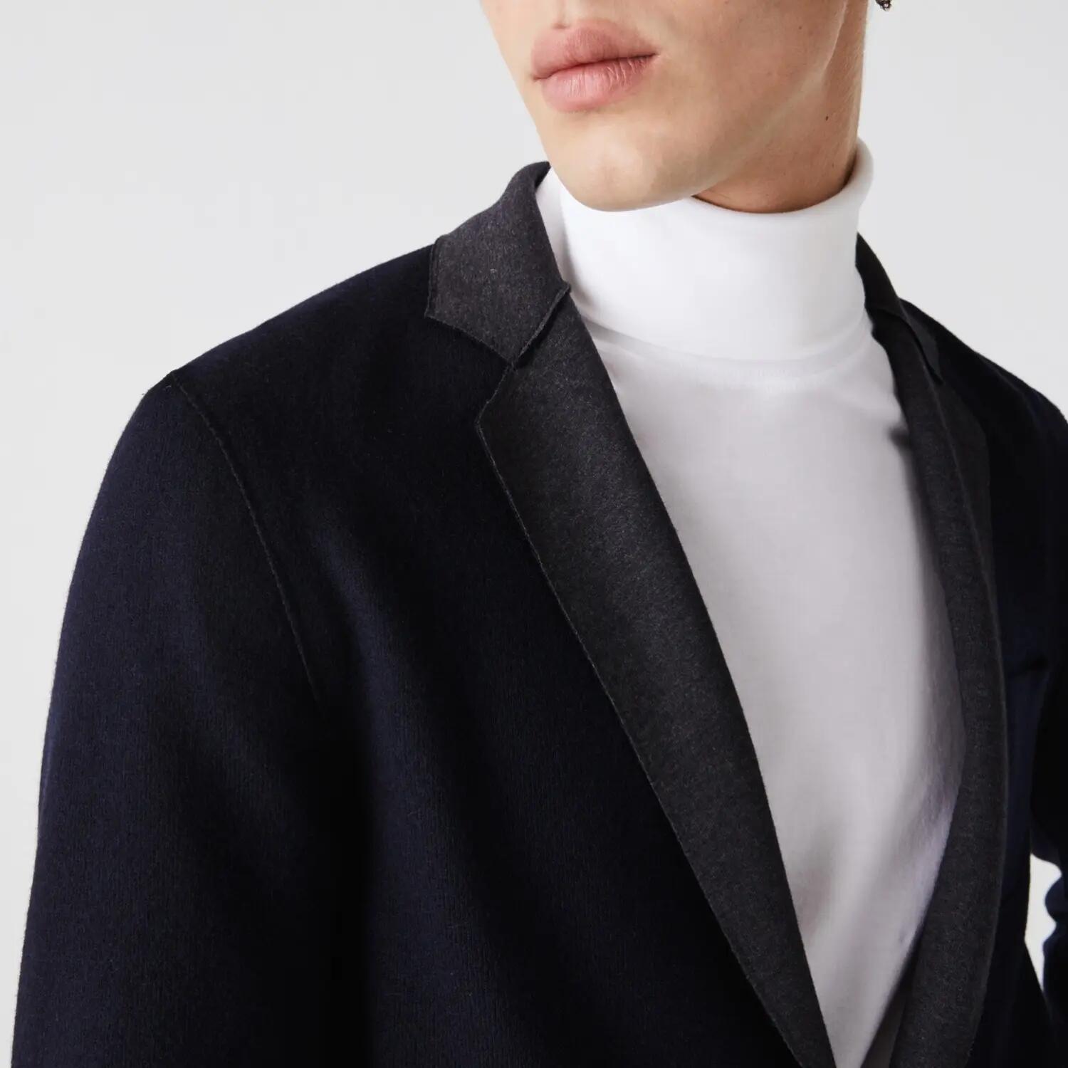 Sweter turystyczny męski Lacoste VH3495 wełniany granatowy blazer 4/6