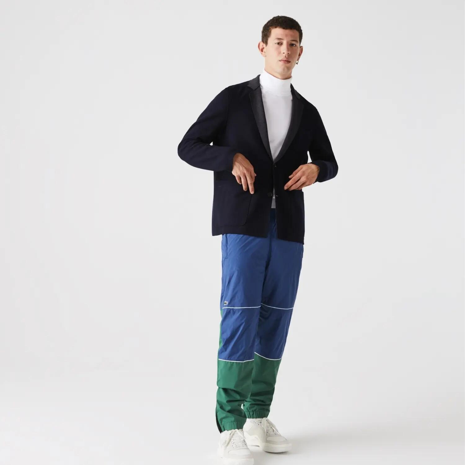 Sweter turystyczny męski Lacoste VH3495 wełniany granatowy blazer 2/6