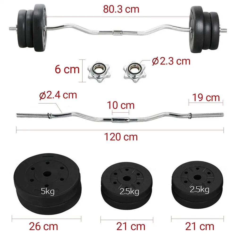 25 kg Langhantel SZ-Stange mit 6 Scheiben für Krafttraining, Schwarz 2/9