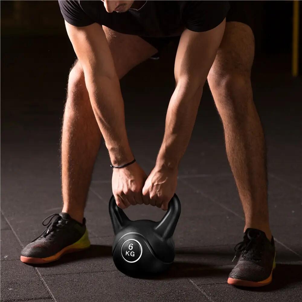 Pesa rusa kettlebell 6 kg de HDPE para gimnasio en casa, negro 4/12