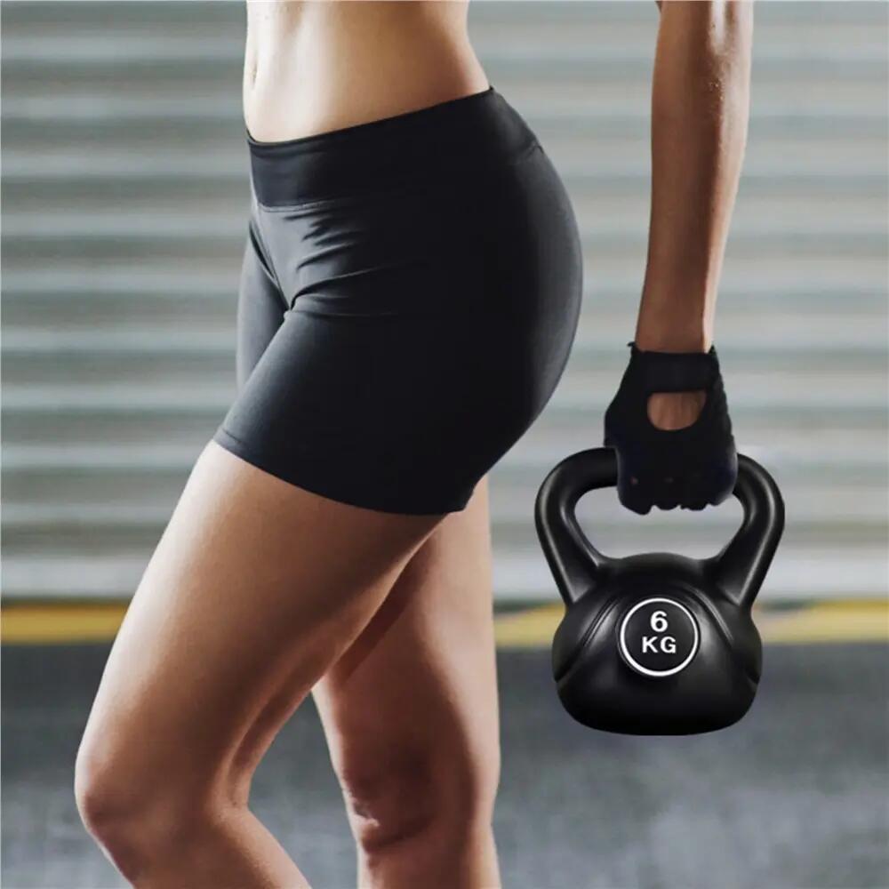 Pesa rusa kettlebell 6 kg de HDPE para gimnasio en casa, negro 3/12