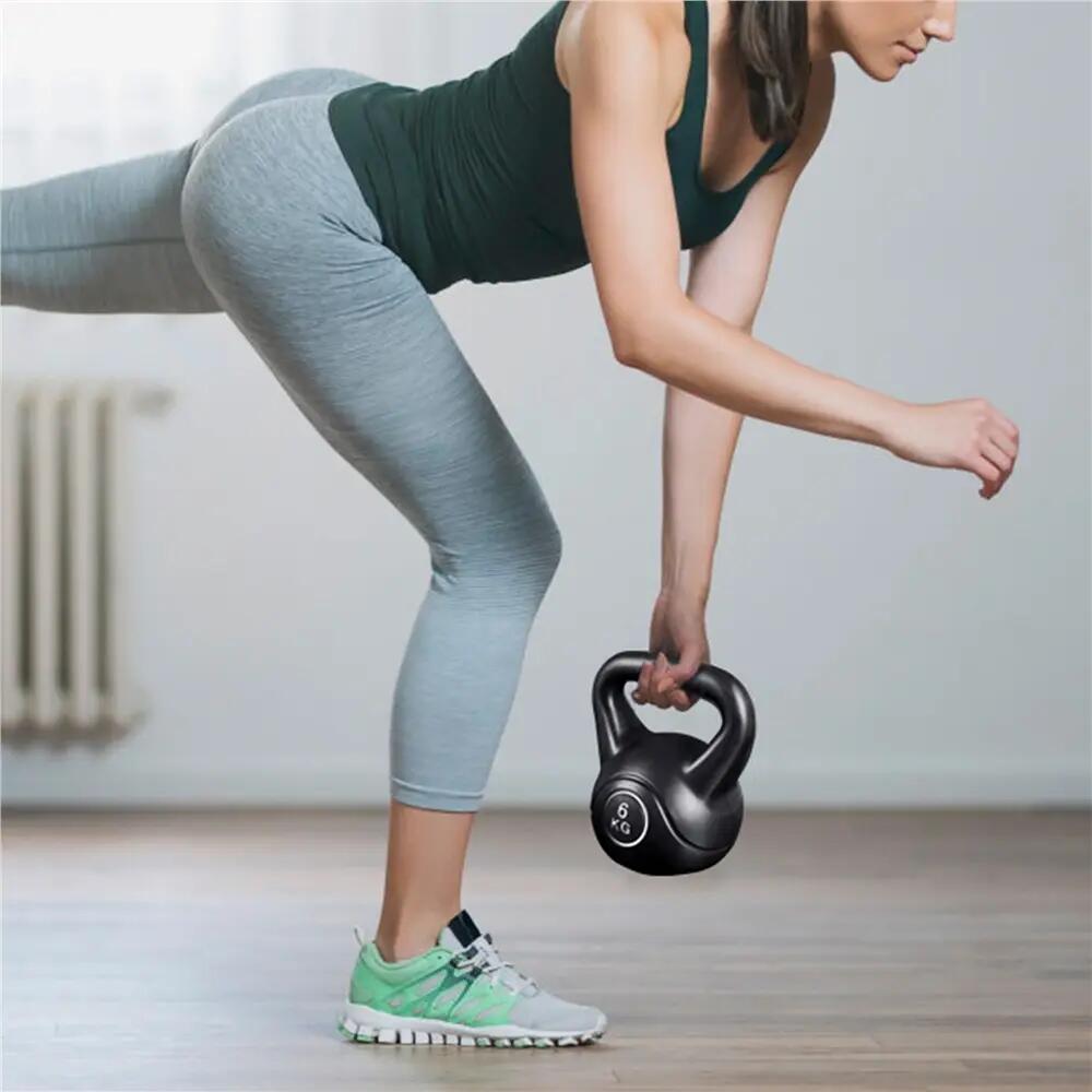Pesa rusa kettlebell 6 kg de HDPE para gimnasio en casa, negro 2/12