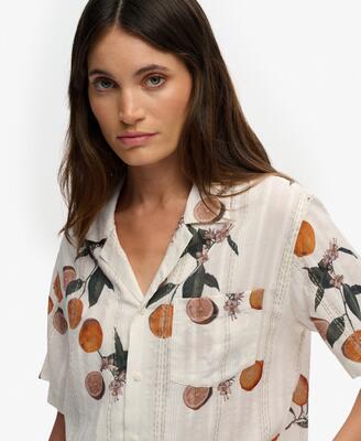 Superdry beach korte mouw blouse ikat floral red katoen/viscose