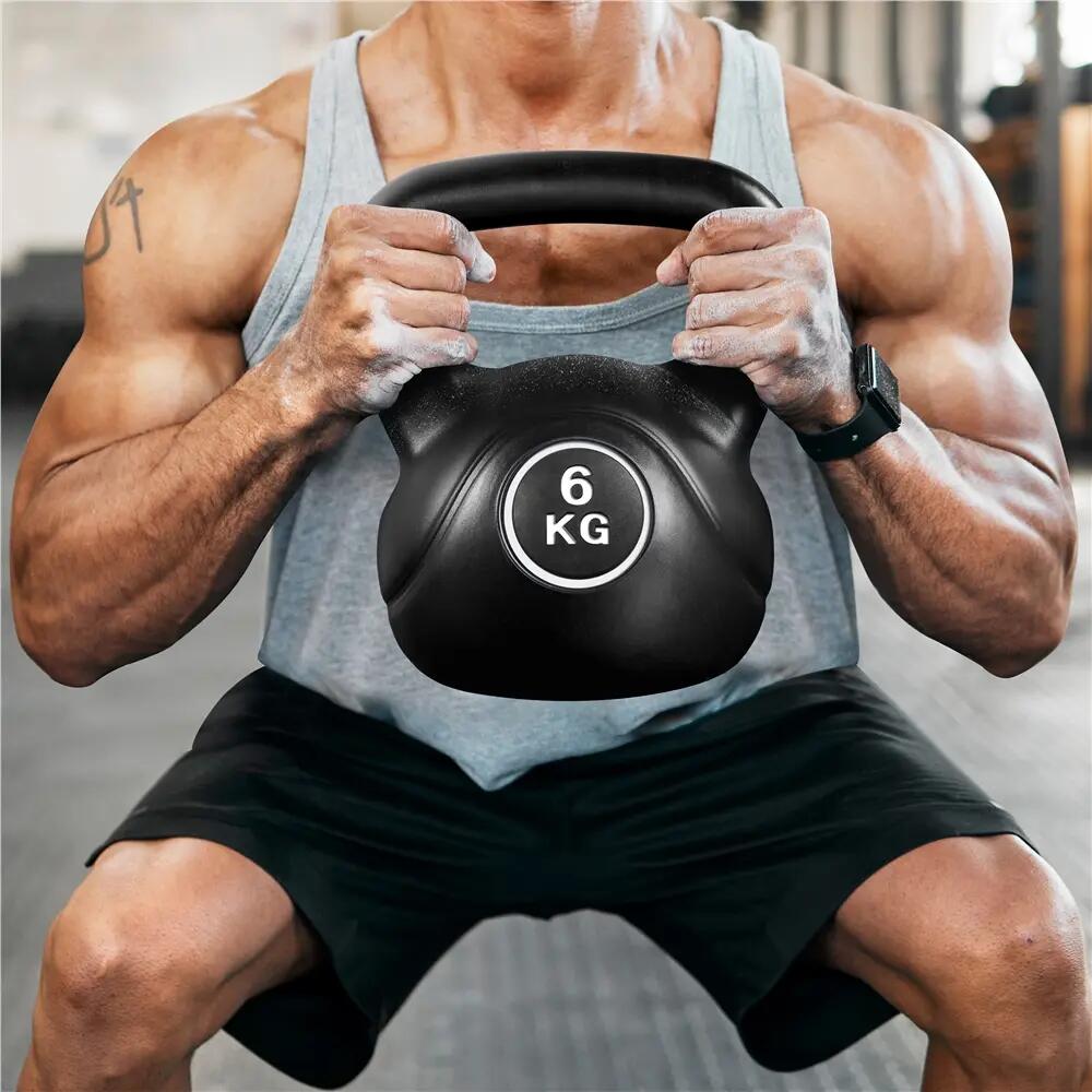 Pesa rusa kettlebell 6 kg de HDPE para gimnasio en casa, negro 12/12