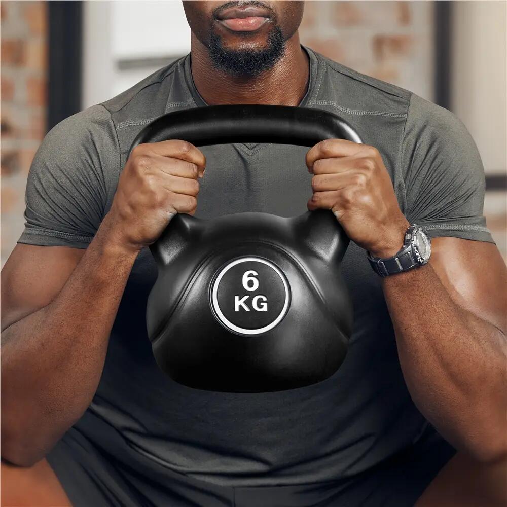 Pesa rusa kettlebell 6 kg de HDPE para gimnasio en casa, negro 10/12
