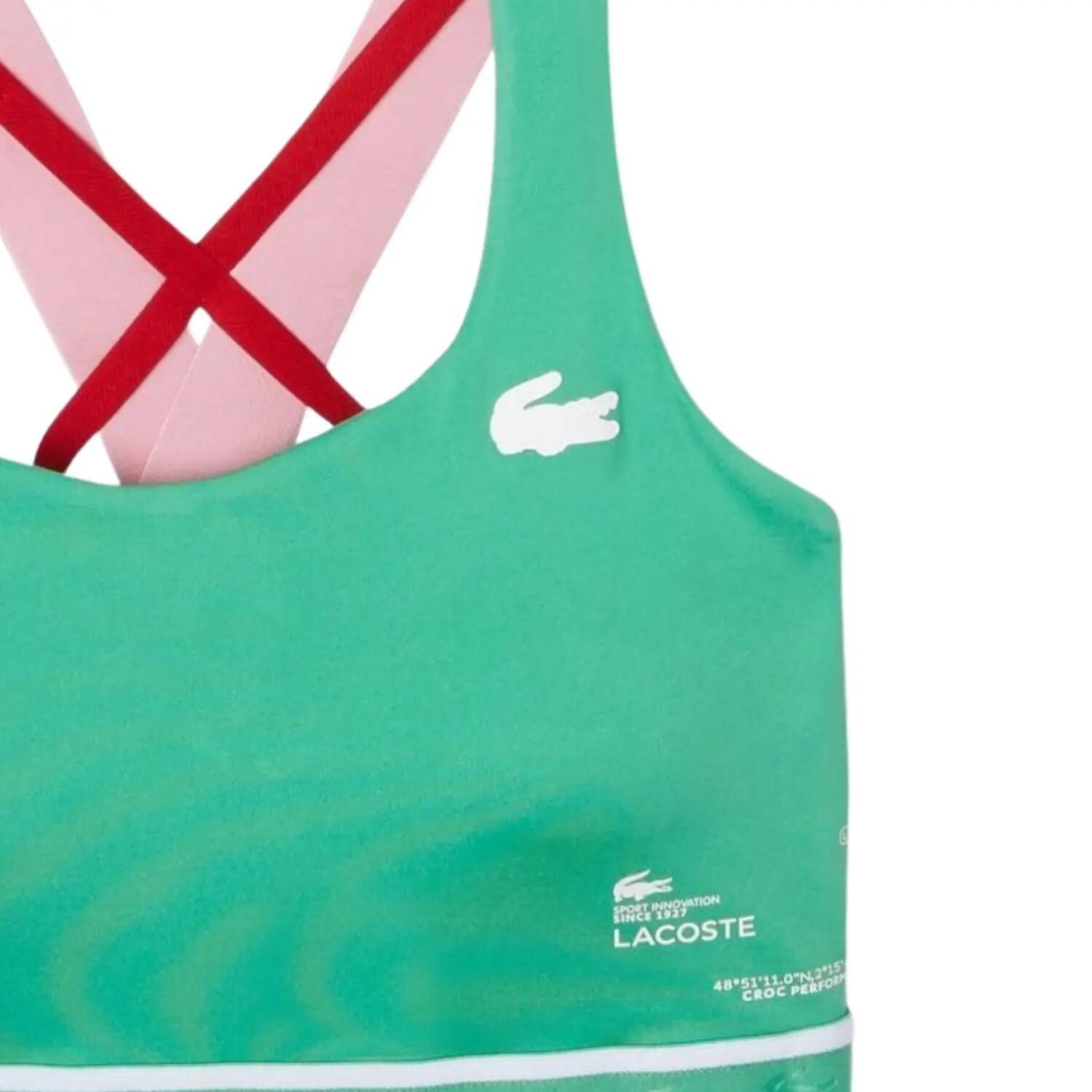 Top sportivo Lacoste Sport verde aderente con spalline incrociate 5/5