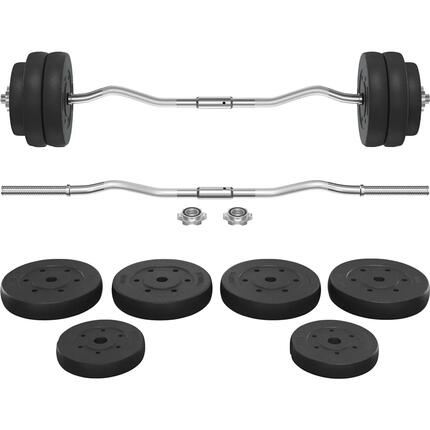 30 kg Langhantel SZ-Stange mit 6 Scheiben für Krafttraining, Schwarz