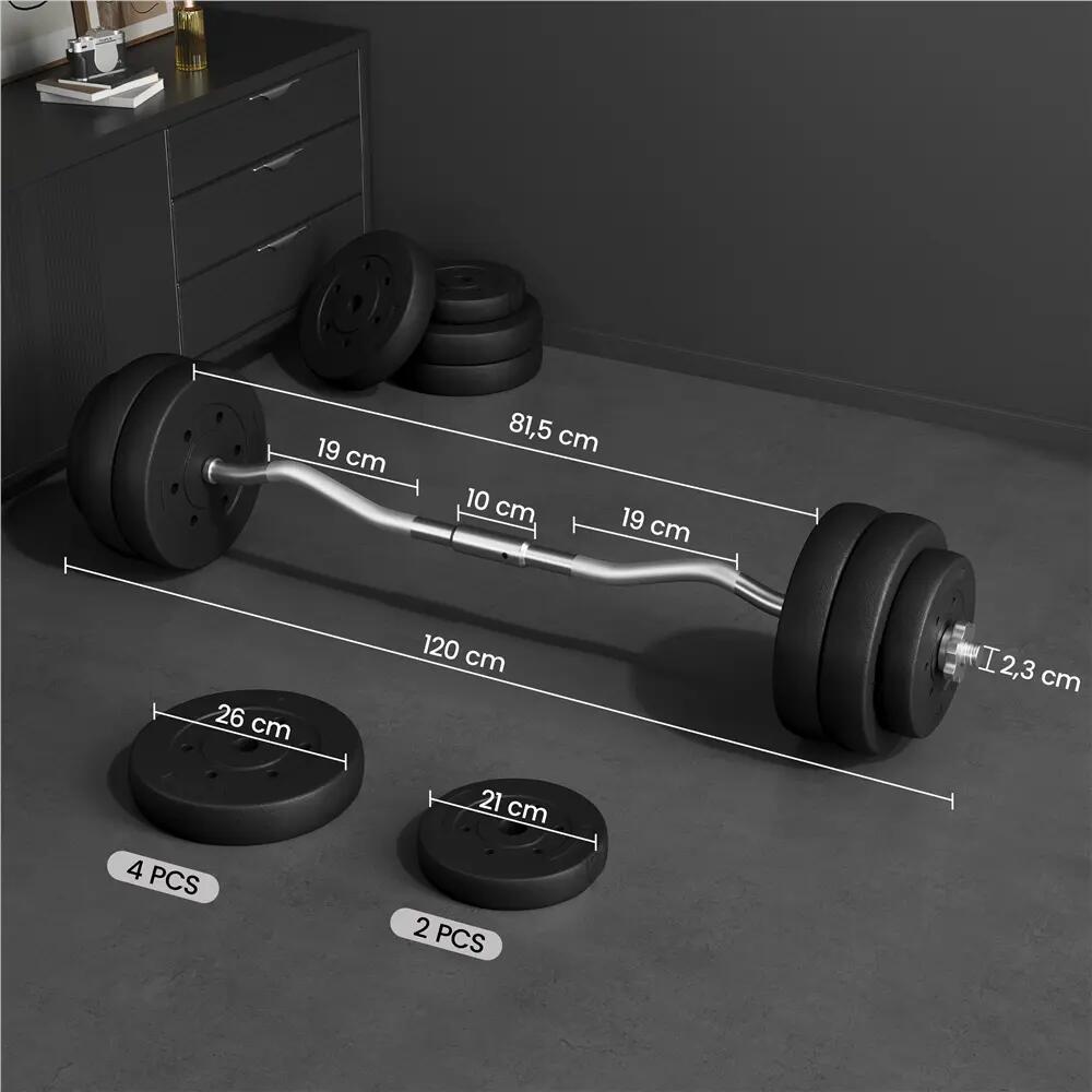 Bilanciere curl da 30 kg con dischi in ghisa, nero 2/7