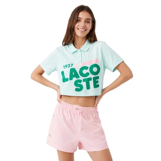 Polo da Donna Lacoste Loose Fit Stampato - Crop Top Classico - Menta