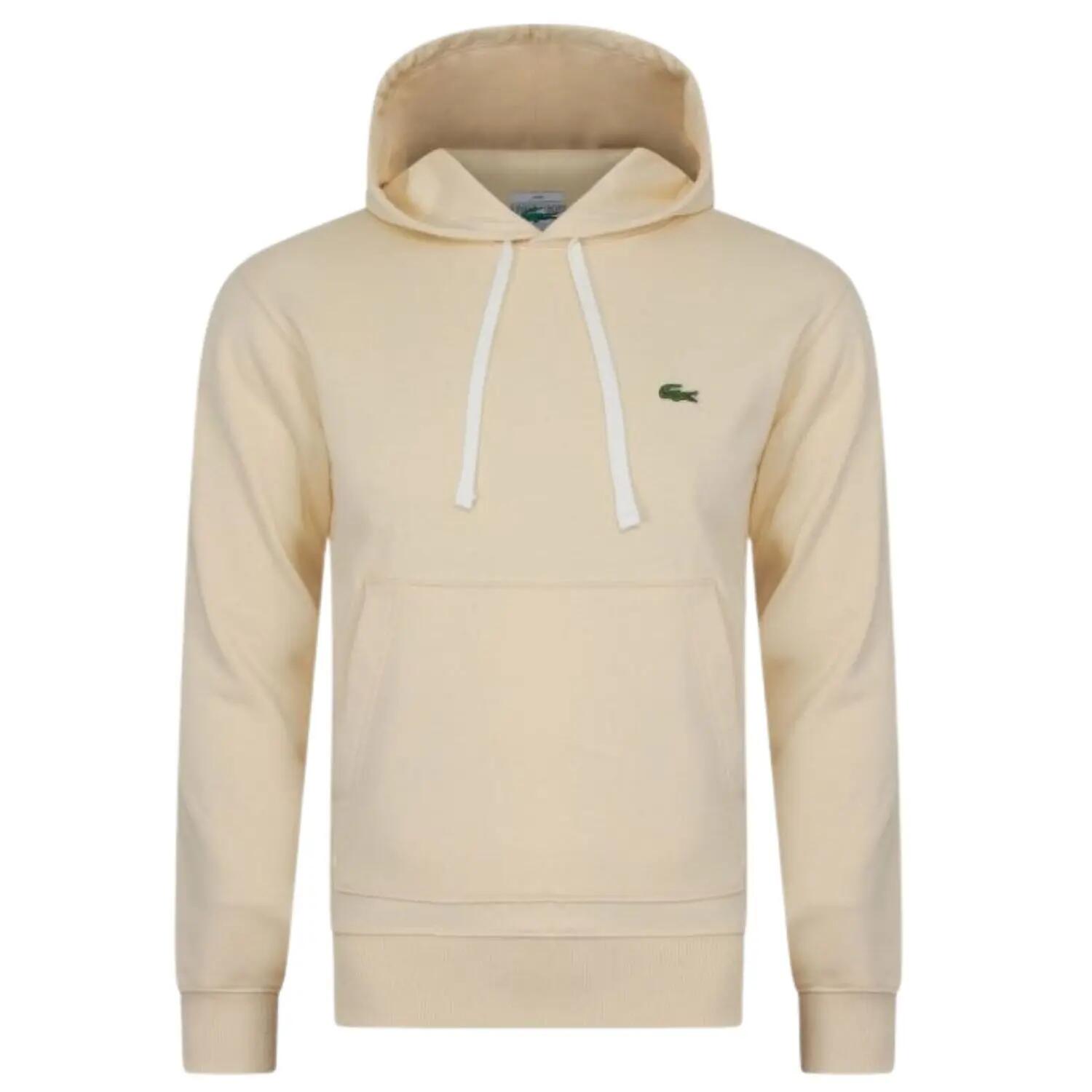 Bluza unisex Lacoste SH1701 crem cu buzunar frontal și logo