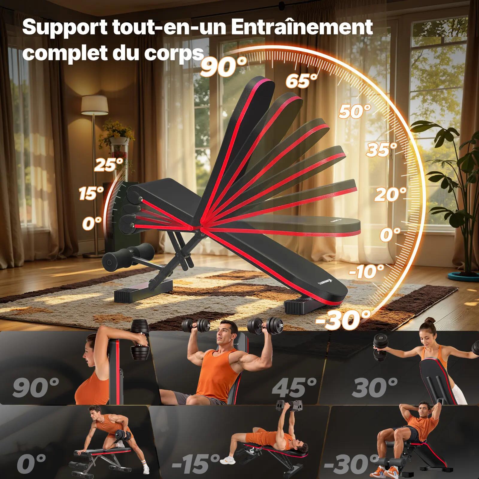 Banc de Musculation Pliable, 450 Kg, Banc d'Entraînement Multifonctionnel 4/7