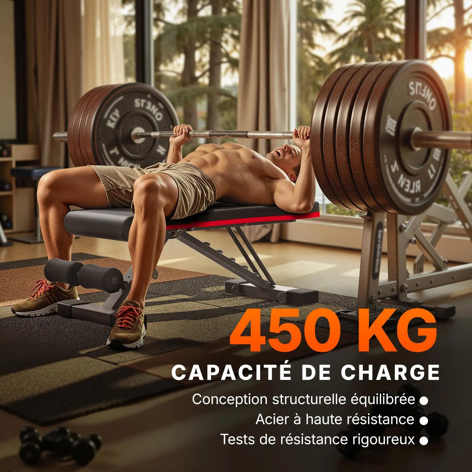 Banc de Musculation Pliable, 450 Kg, Banc d'Entraînement Multifonctionnel 3/7
