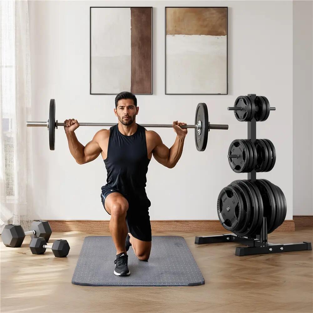 Rangement pour disques musculation avec 2 supports barres capacité 400 kg noir 5/11