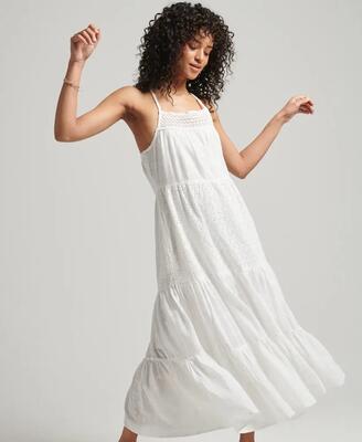 Superdry vintage lace cami maxi-jurk katoen citroengeel