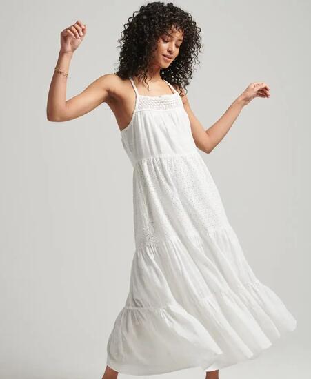superdry Vintage Spitze Cami Maxikleid – 100% Baumwolle, schmale Passform –